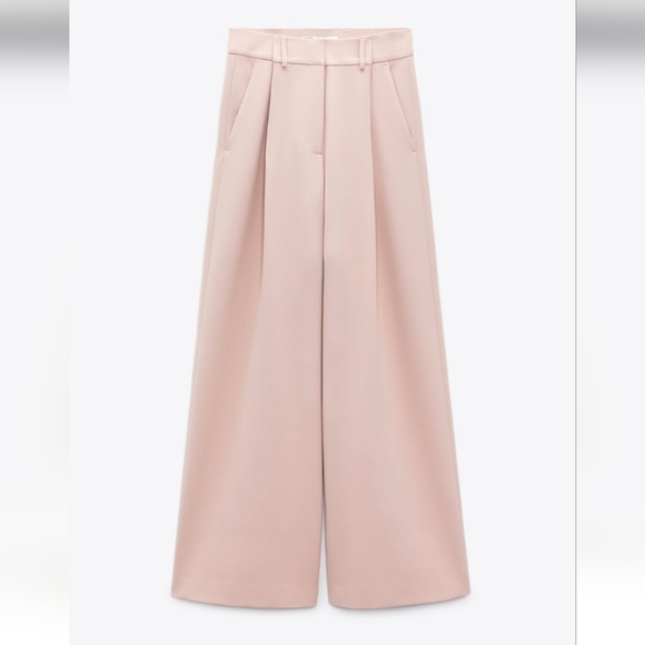 Zara 2 Pc Set Wide Leg Pants & Bustier Beige Pink Bloggers Favorite - Picture 10 of 14